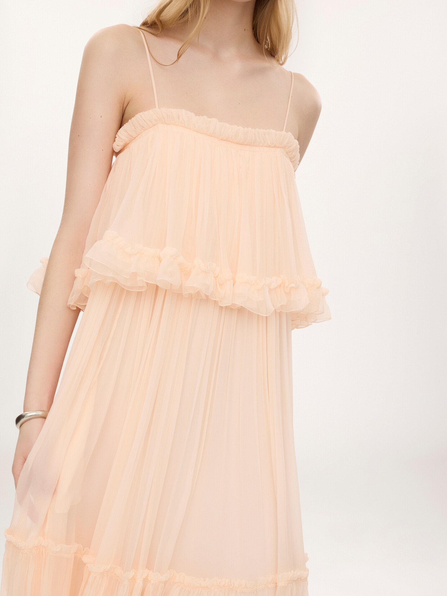 Thin-strap long dress in silk mousseline - 3.0