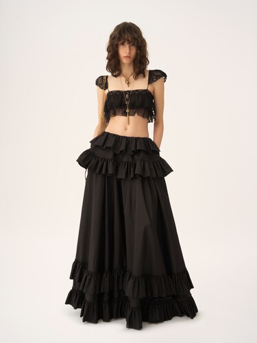 Ruffled bralette in silk mousseline & lace - 3
