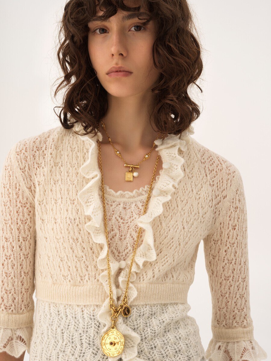 Cropped ruffle sweater in an alpaca wool & silk knit - 7