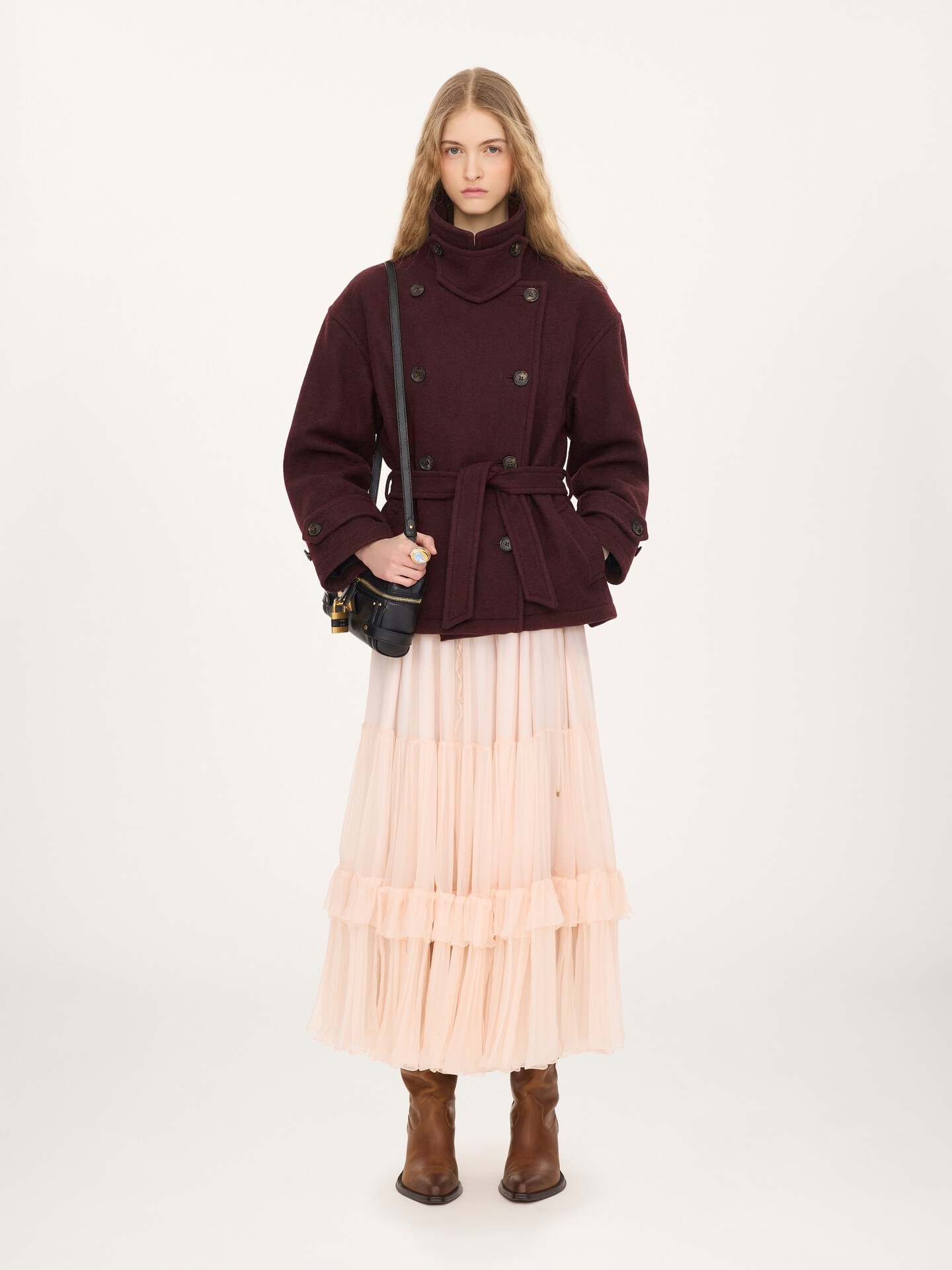 Manteau court crois&eacute; en laine - 1.0