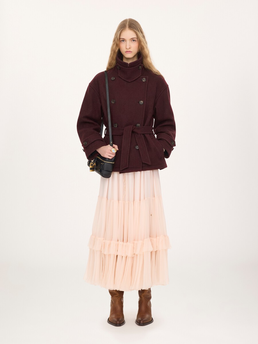 Manteau court crois&eacute; en laine - 1
