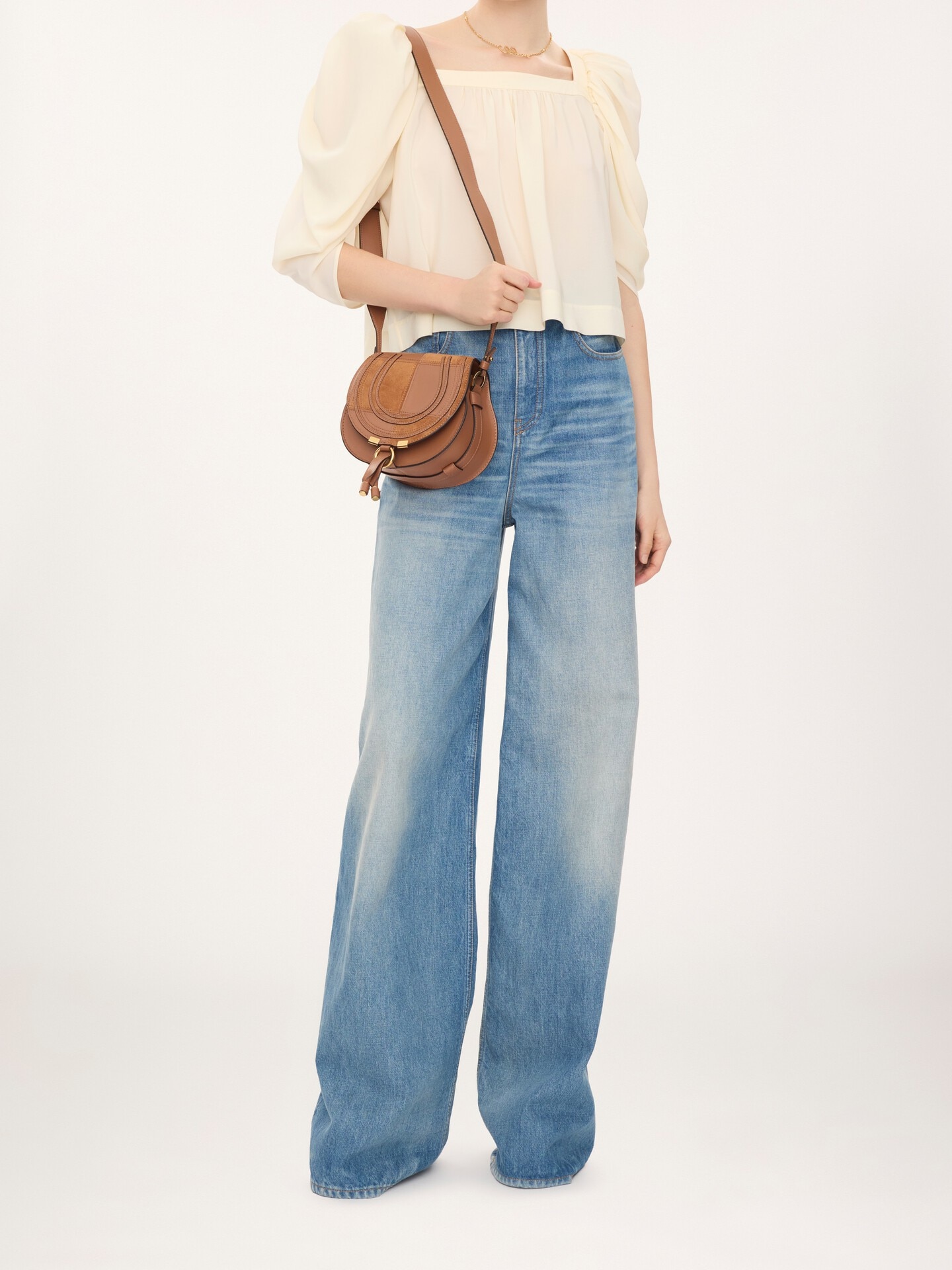 Small Marcie saddle bag in grained & suede leather - 7.0