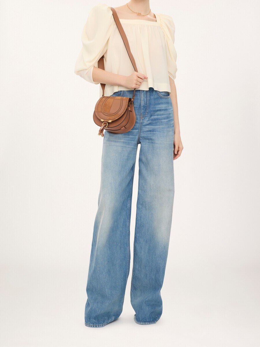 Small Marcie saddle bag in grained & suede leather - 7