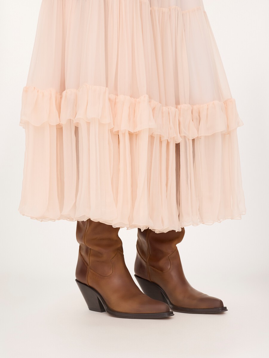 Ruffled long skirt in silk mousseline - 5