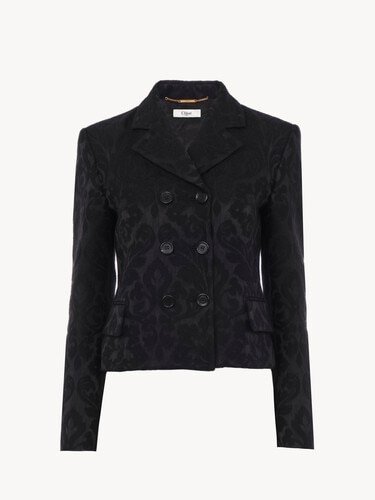 Double-breasted fitted jacket in a wool-mix jacquard - 1
