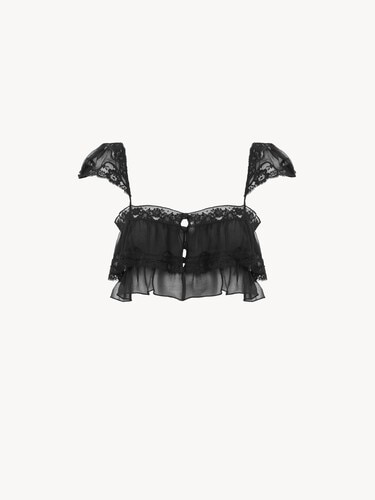 Ruffled bralette in silk mousseline & lace - 2