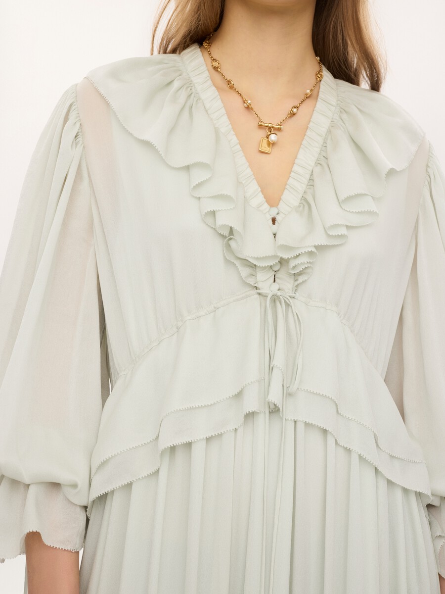 Gathered long dress in silk charmeuse - 5
