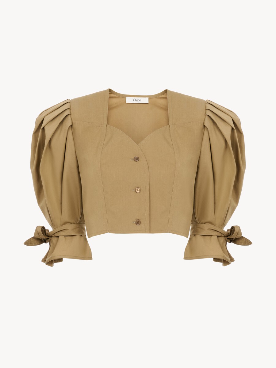 Puff-sleeve cropped top in cotton poplin - 2
