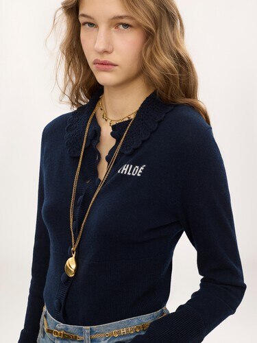 Fitted logo cardigan in a wool knit - 6