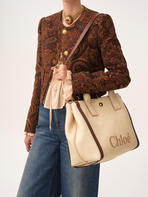 Chlo&eacute; Carry tote bag in raffia-effect fibers