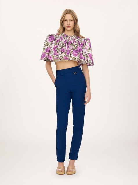 High-rise fitted pants in stretch tricotine