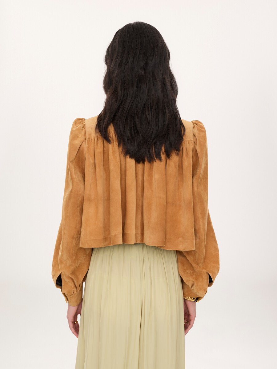 Gathered boule jacket in suede leather - 7