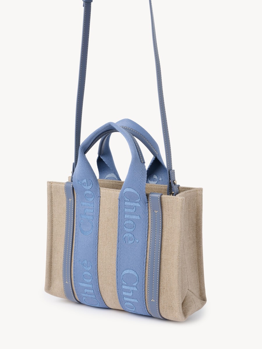 Small Woody tote bag in linen - 4
