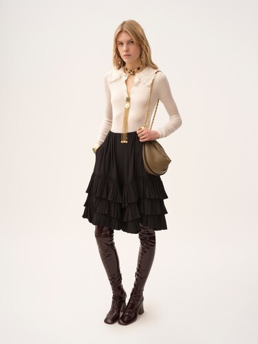 Collared Henley shirt in superfine wool knit & lace - 3