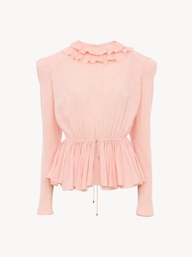 Drawstring ruffle top in jacquard silk - 1
