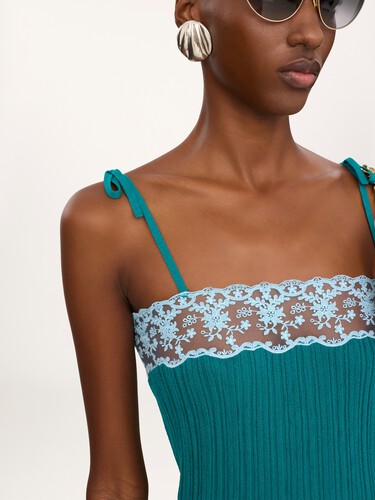Sleeveless fitted mini dress in a wool knit & lace - 7