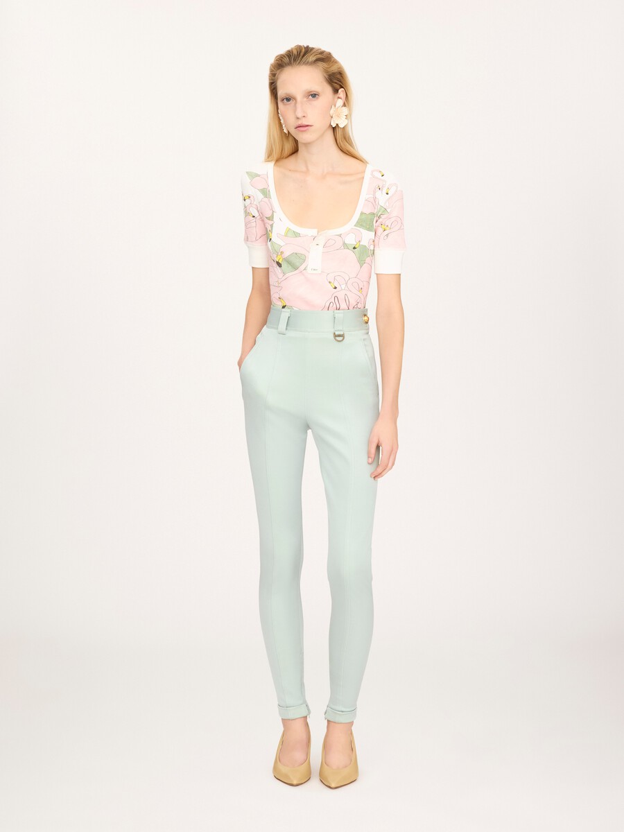 High-rise fitted pants in bonded stretch jersey - 3