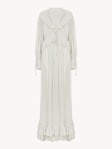 Gathered long dress in silk charmeuse - 1