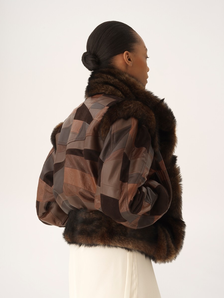 Short hybrid bomber jacket in leather - 4