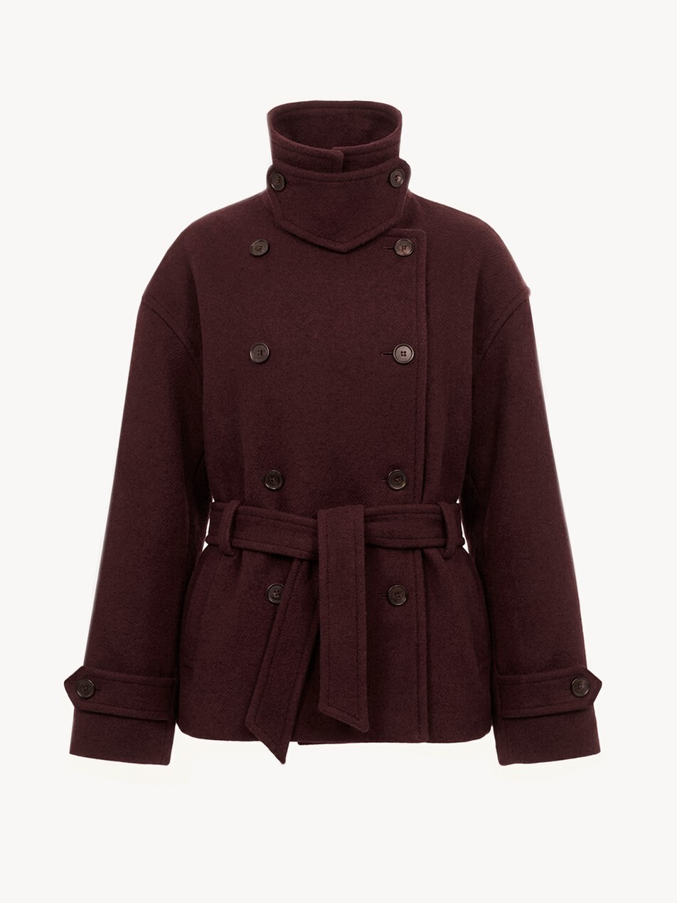 Double-breasted short coat in wool