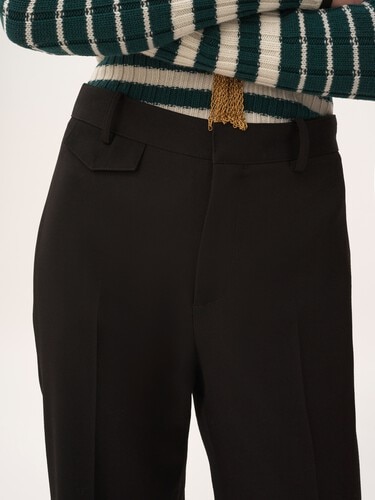 High-rise flared pants in wool grain de poudre - 6