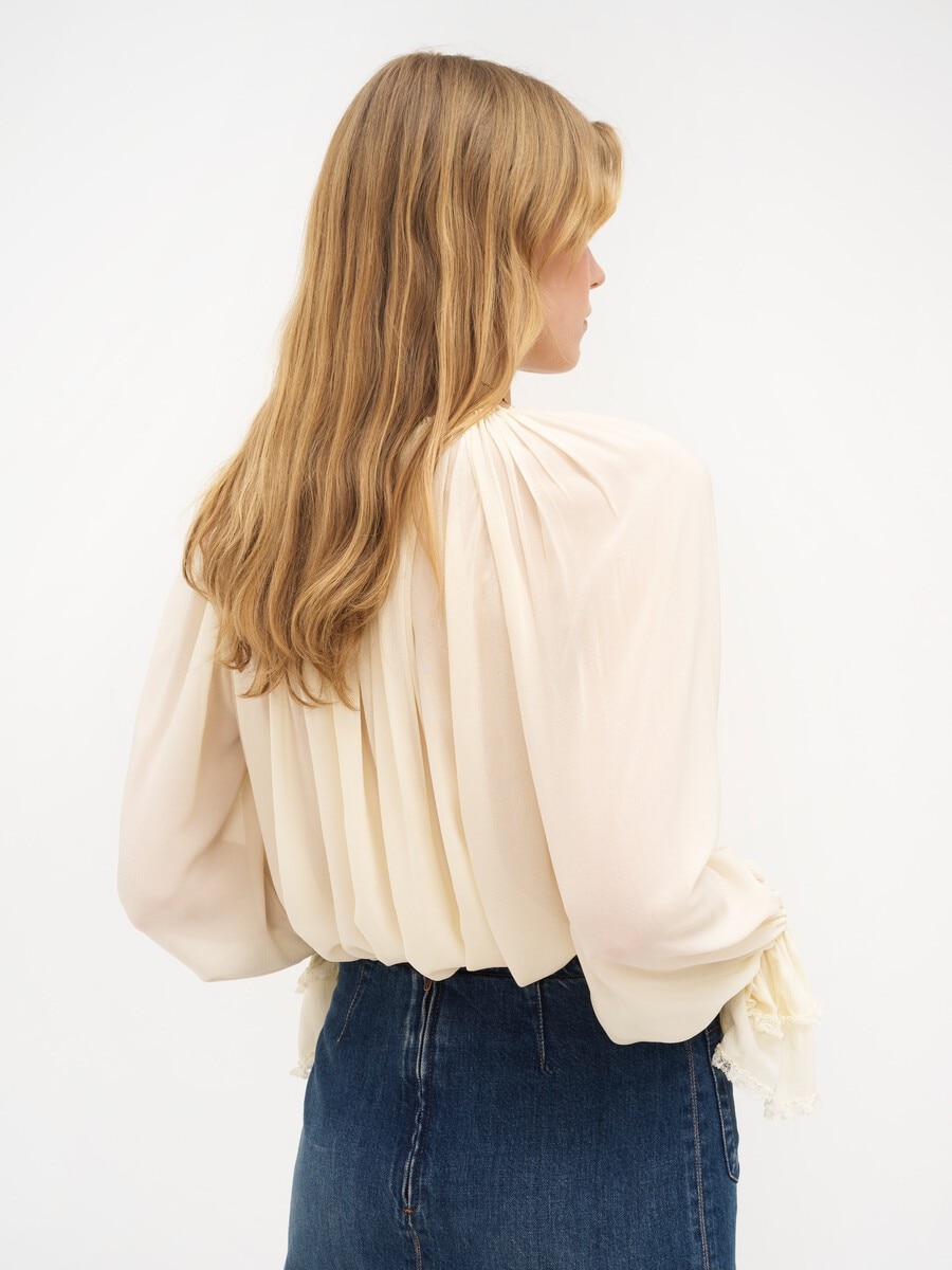 Gathered V-neck top in silk georgette - 5