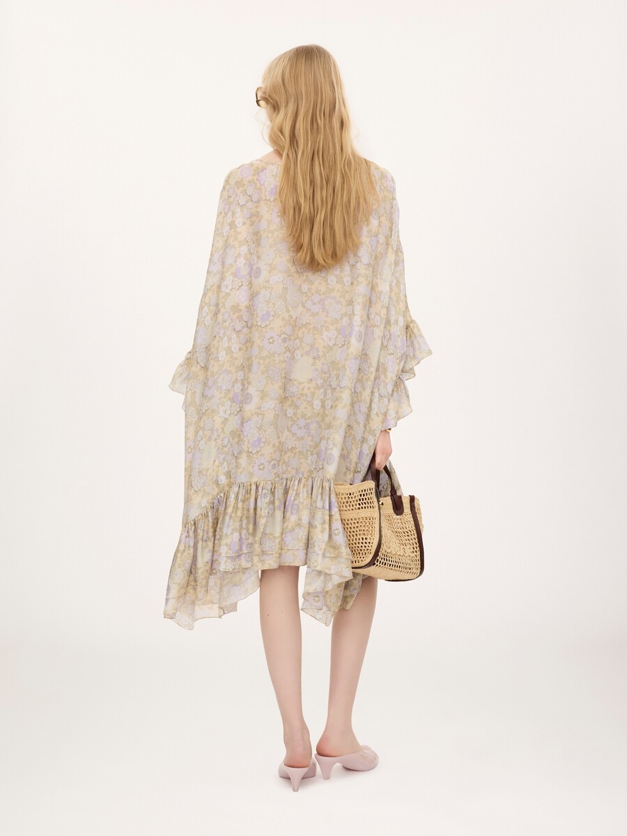 Knee-length ruffled kaftan in silk charmeuse - 6