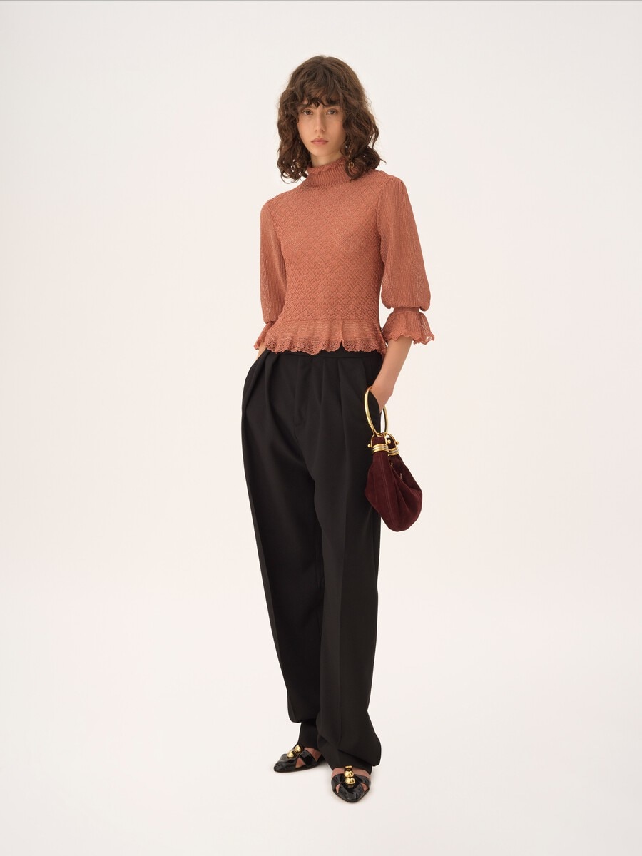 Ruffled puff-sleeve sweater in a lurex knit - 3