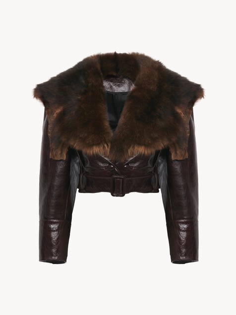 Cropped fitted jacket in leather