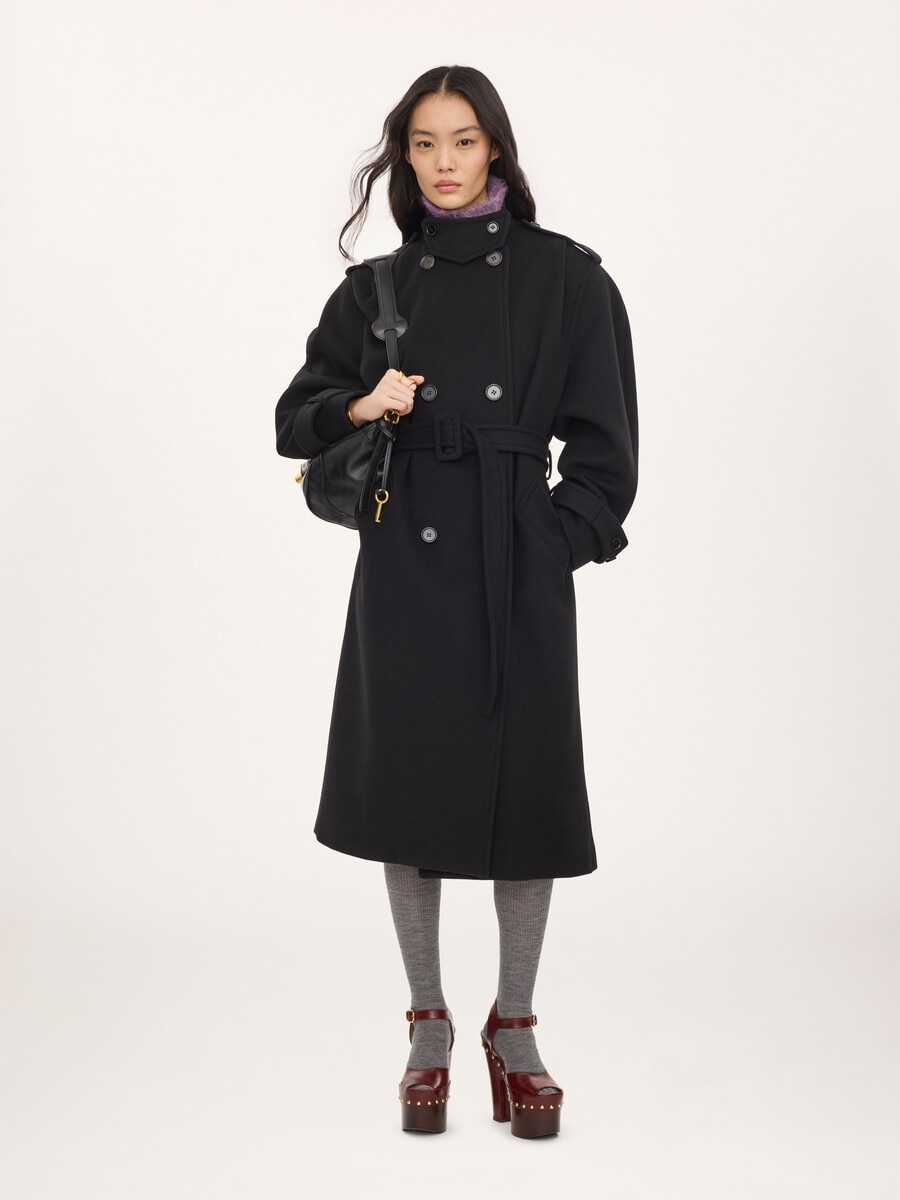 High-neck long coat in double-face wool - 3