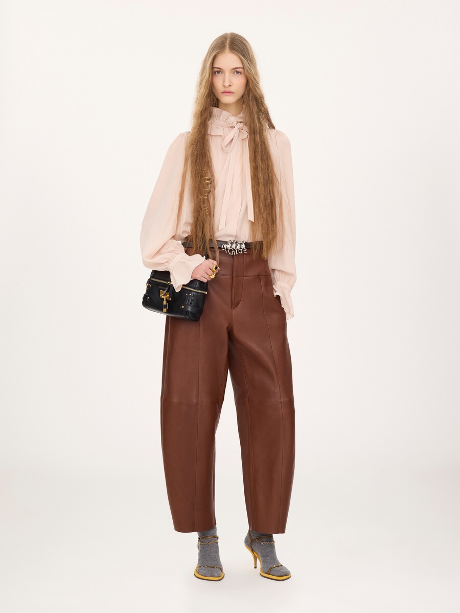Tie-front ruffled blouse in cr&ecirc;pe de chine - 1
