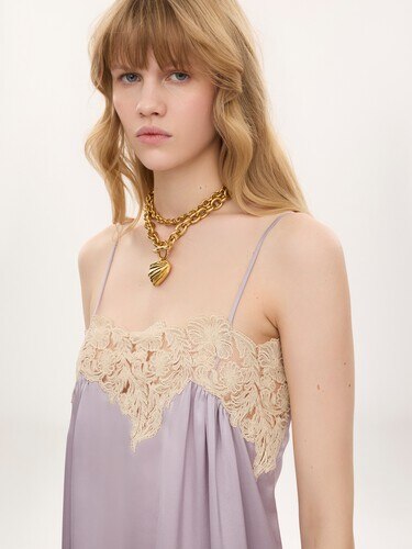 Thin-strap mini dress in washed silk satin - 6