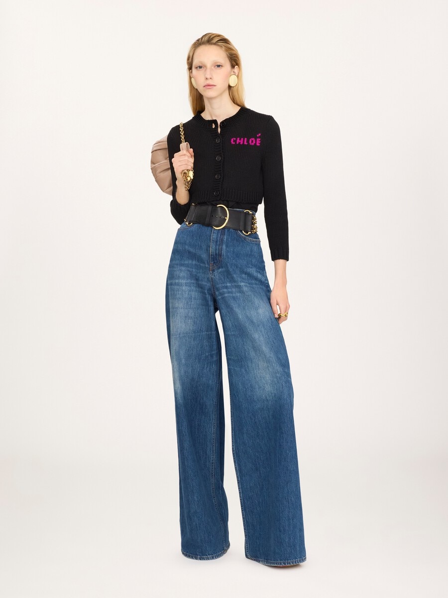 Cropped fitted logo cardigan in a cotton knit - 3