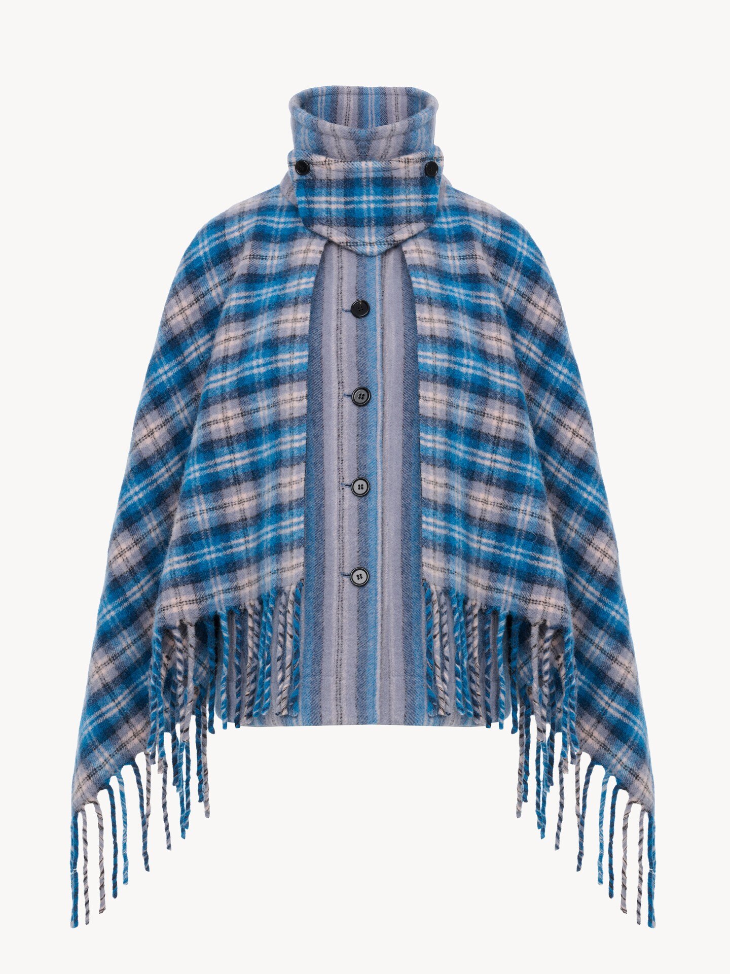 High-neck short cape coat in check wool & alpaca - 2.0