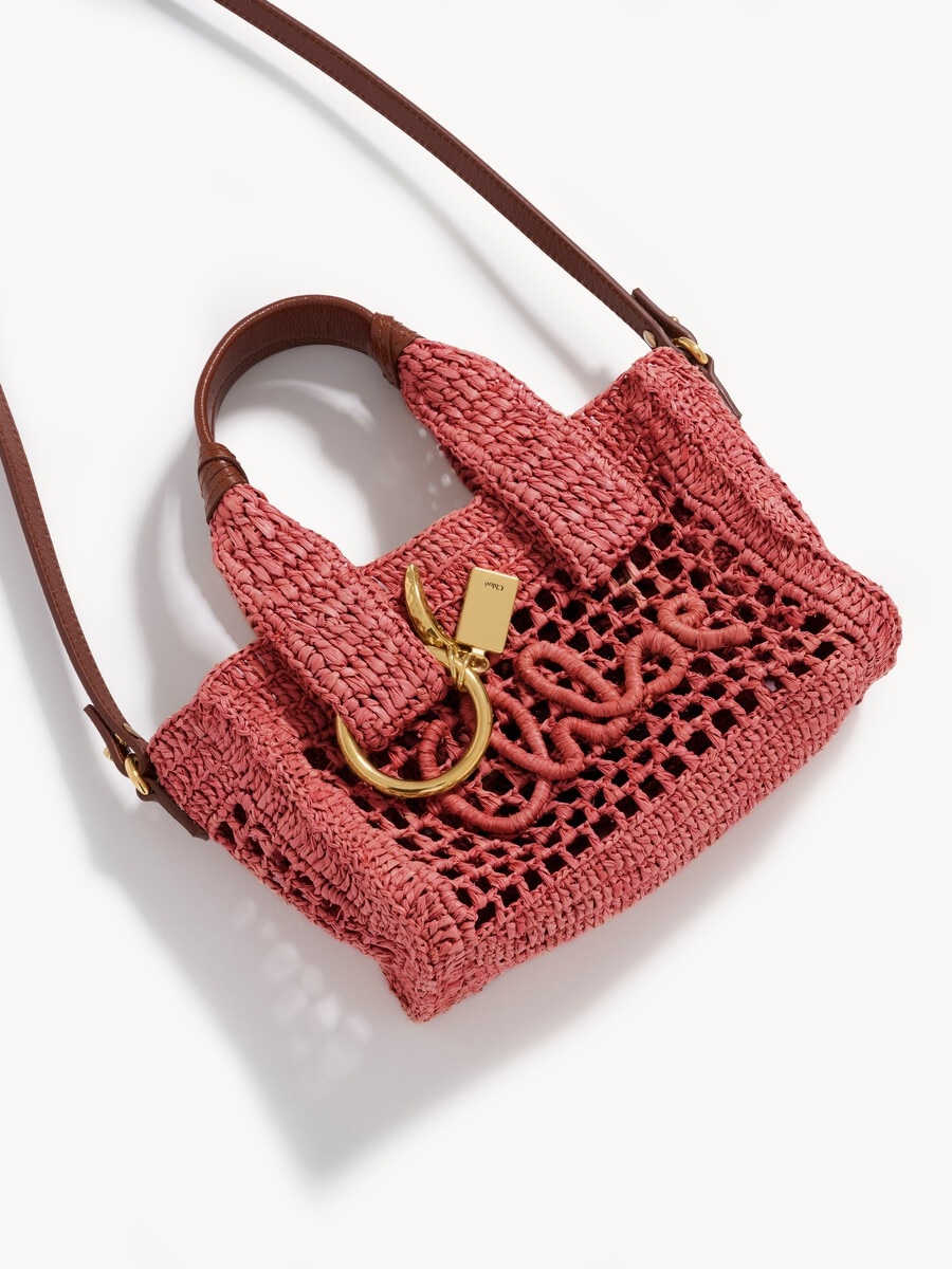 Minibolso tote Summer Banana East-West de rafia - 6