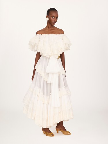 Long ruffled dress in cotton voile - 7
