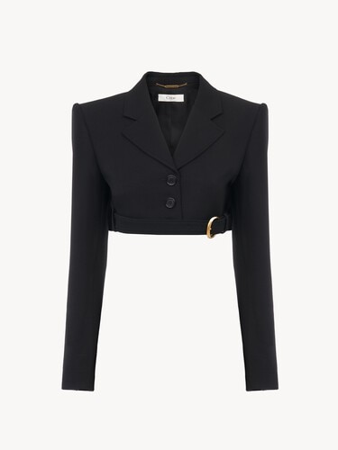 Cropped Spencer jacket in wool grain de poudre - 2
