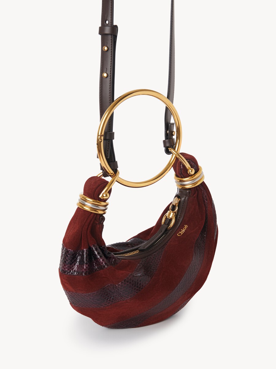Mini Bracelet Hobo bag in suede leather & snakeskin - 4