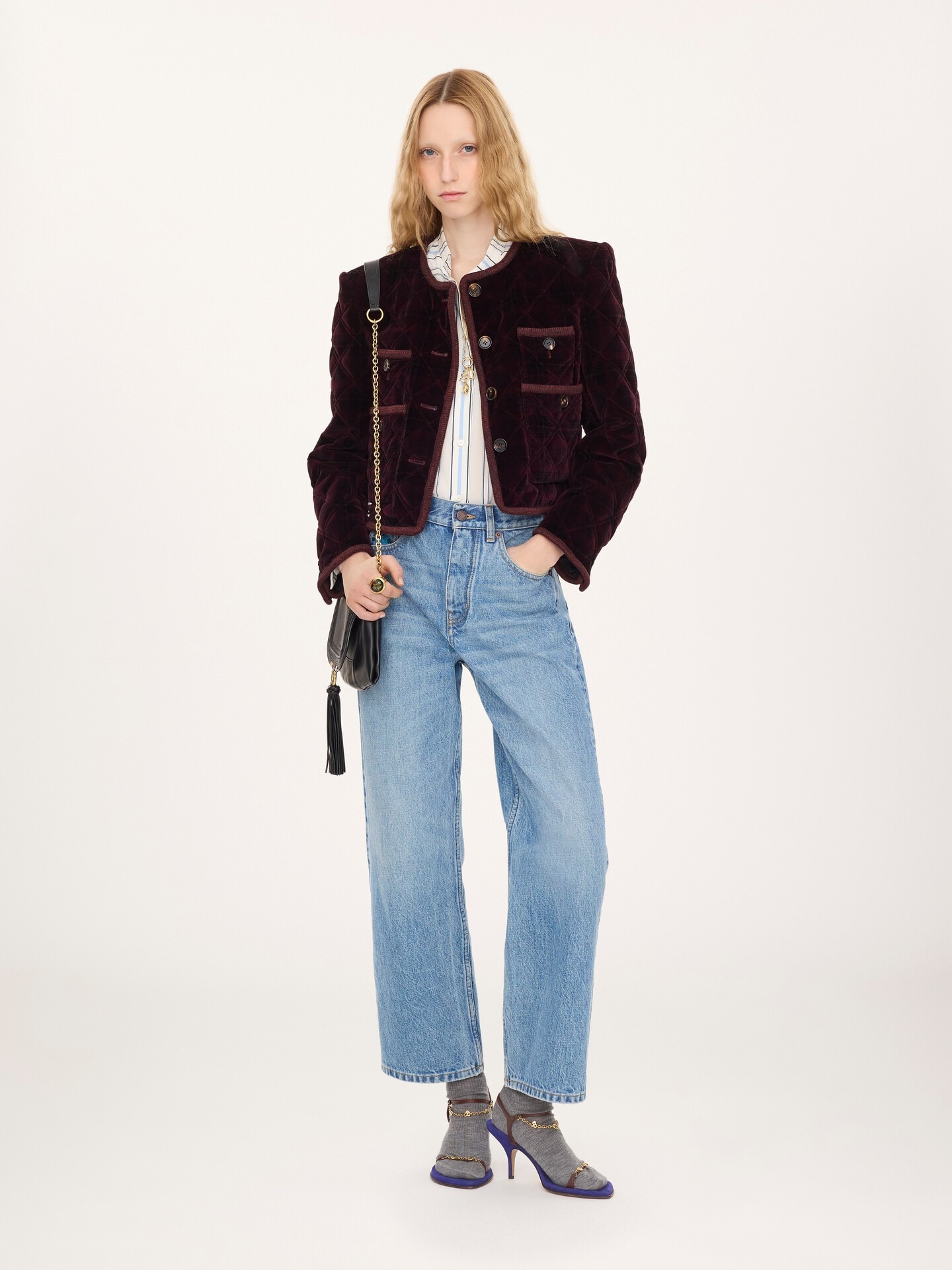 Boxy collarless jacket in check cotton - 1.0