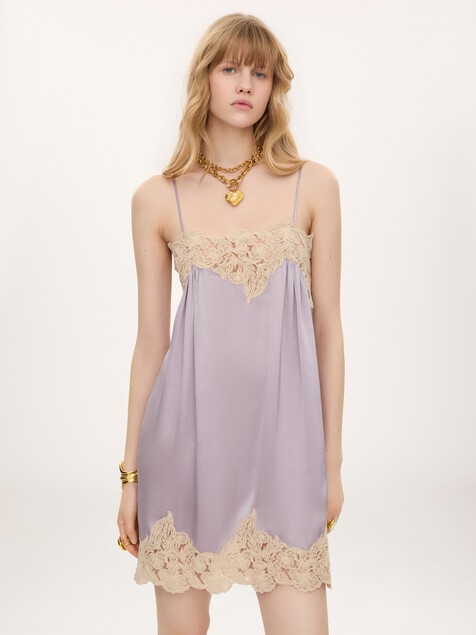 Thin-strap mini dress in washed silk satin