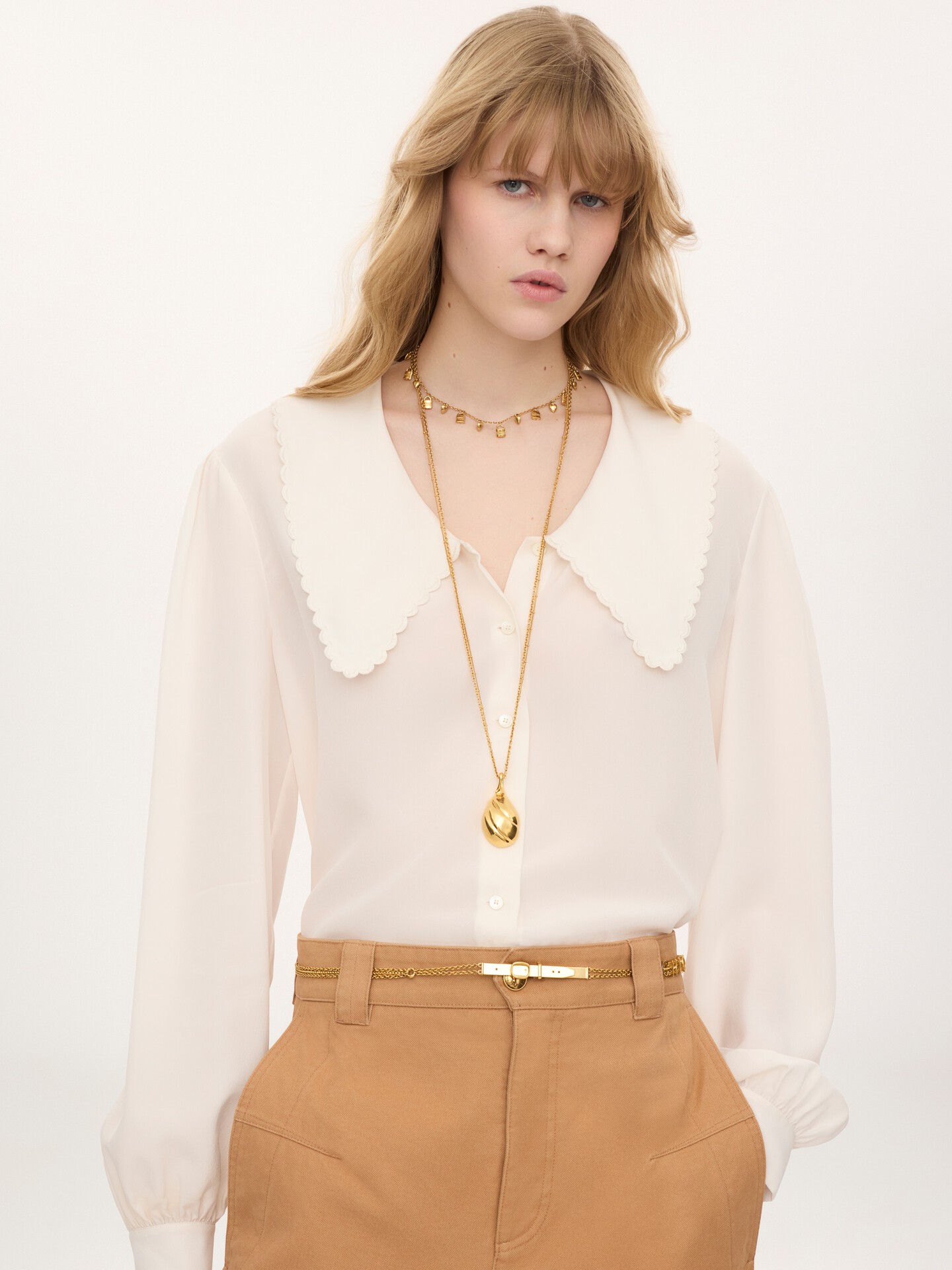 Puff-sleeve blouse in cr&ecirc;pe de chine - 3.0