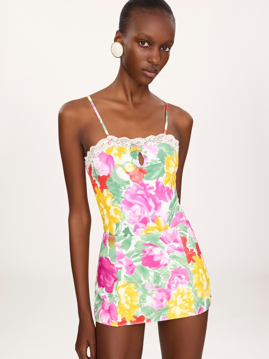 Falda de ba&ntilde;o de talle alto con estampado floral - 4