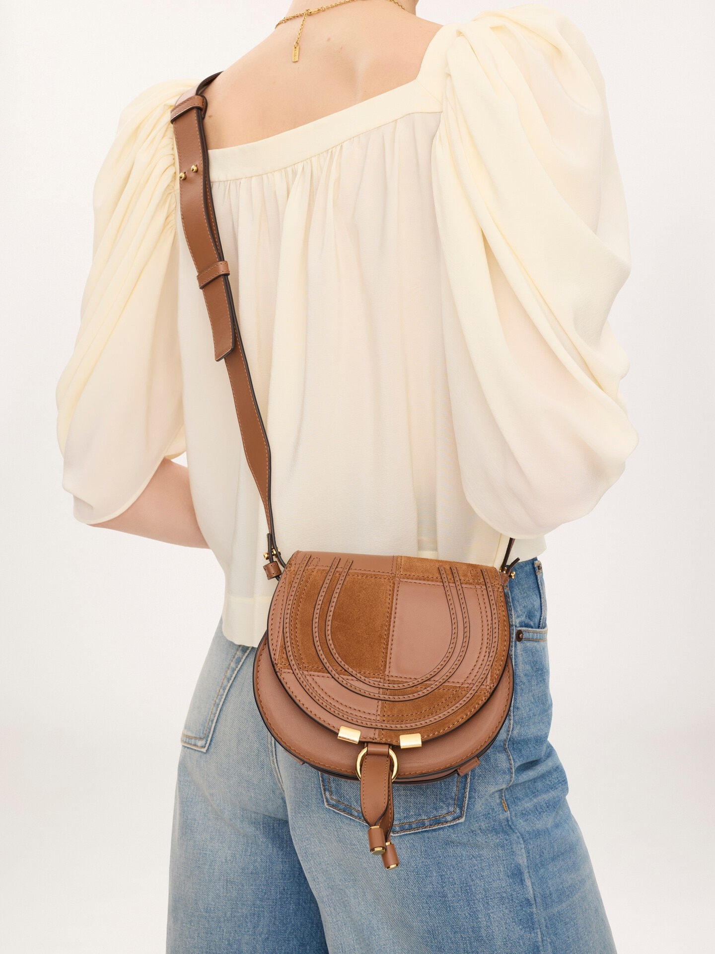 Small Marcie saddle bag in grained & suede leather - 2.0