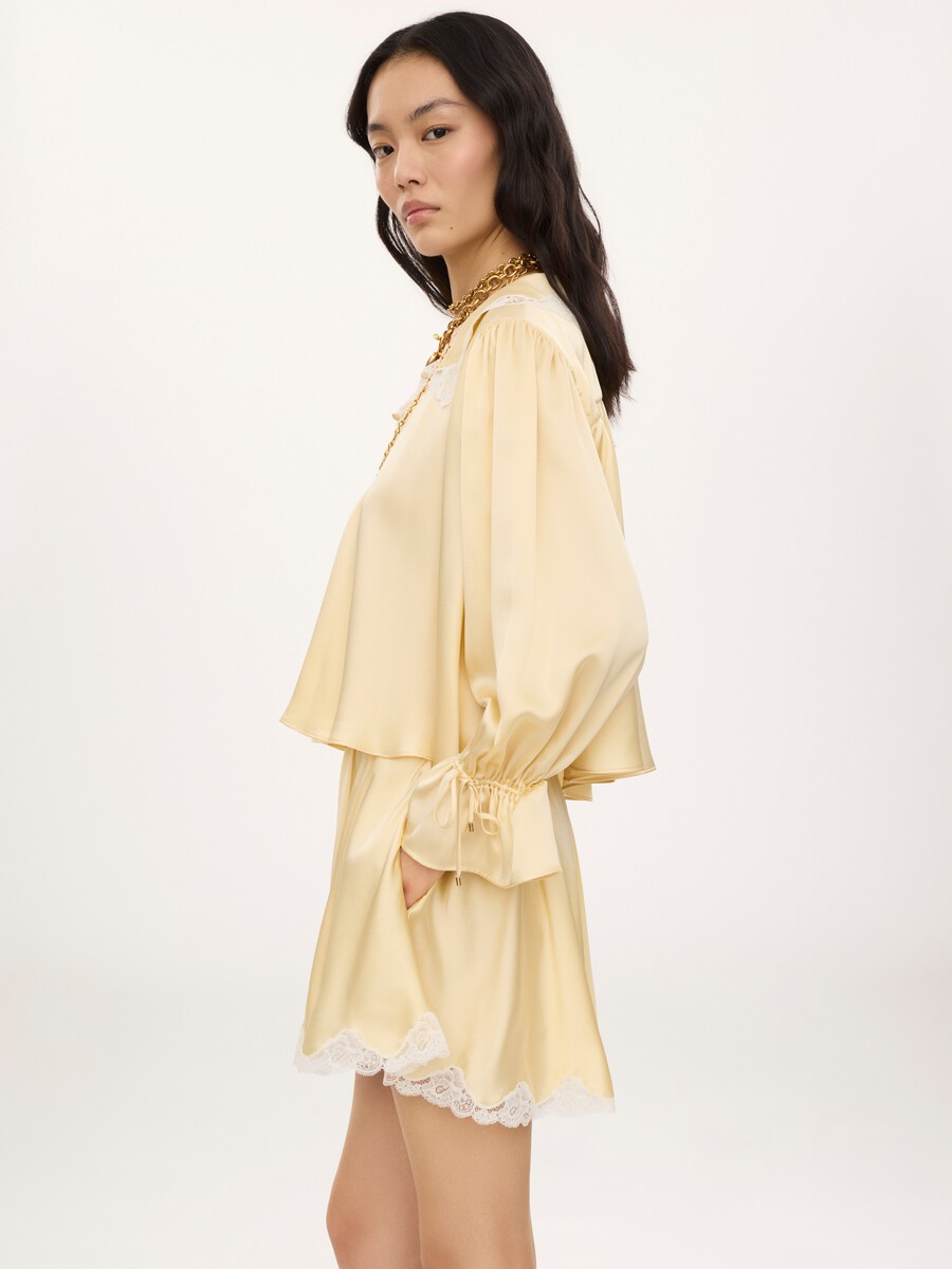 Fluid shorts in washed silk satin & lace - 7