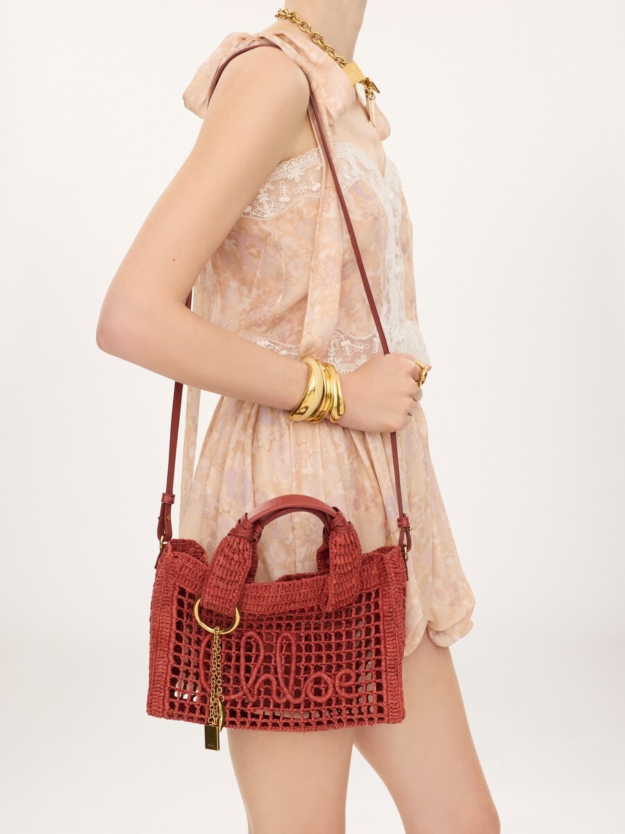 Bolso tote Summer Banana East-West peque&ntilde;o con correa de rafia - 3