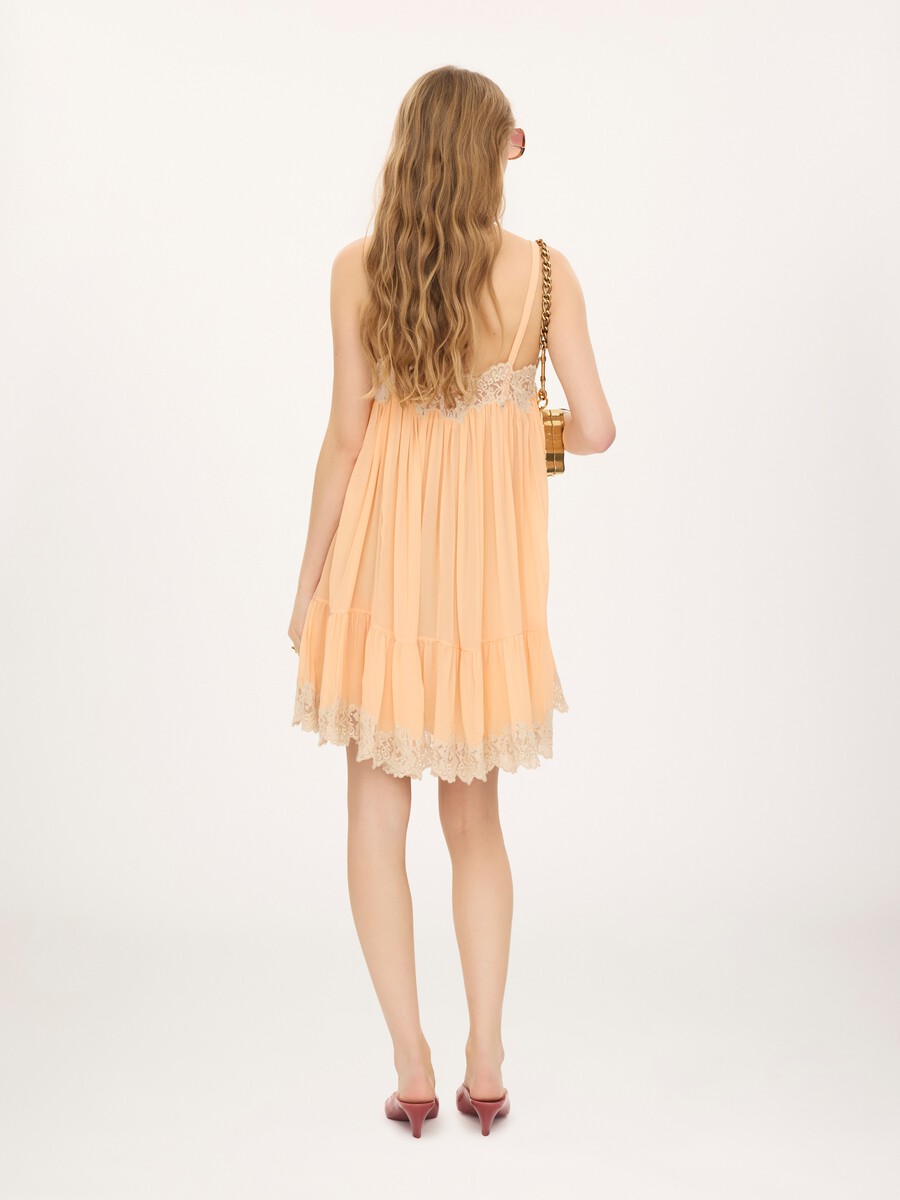 Thin-strap mini dress in silk georgette & lace - 4
