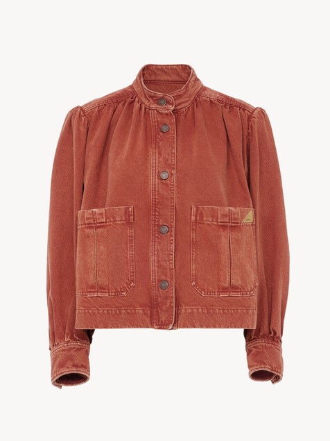 High-neck gathered jacket in denim