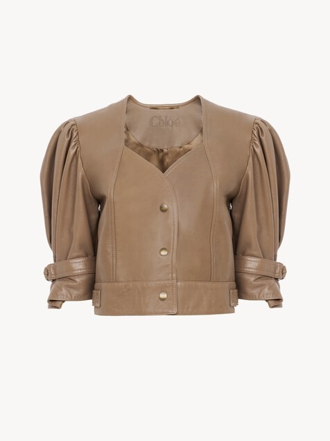 Veste courte manches bouffantes en cuir