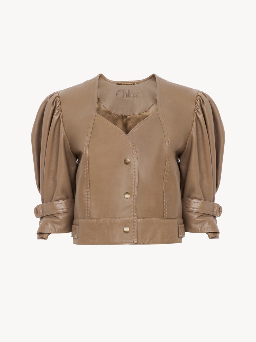 Cropped puff-sleeve jacket in leather - 2