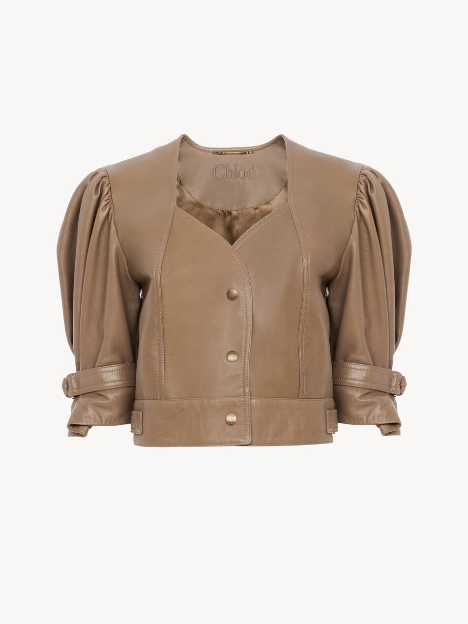 Cropped puff-sleeve jacket in leather